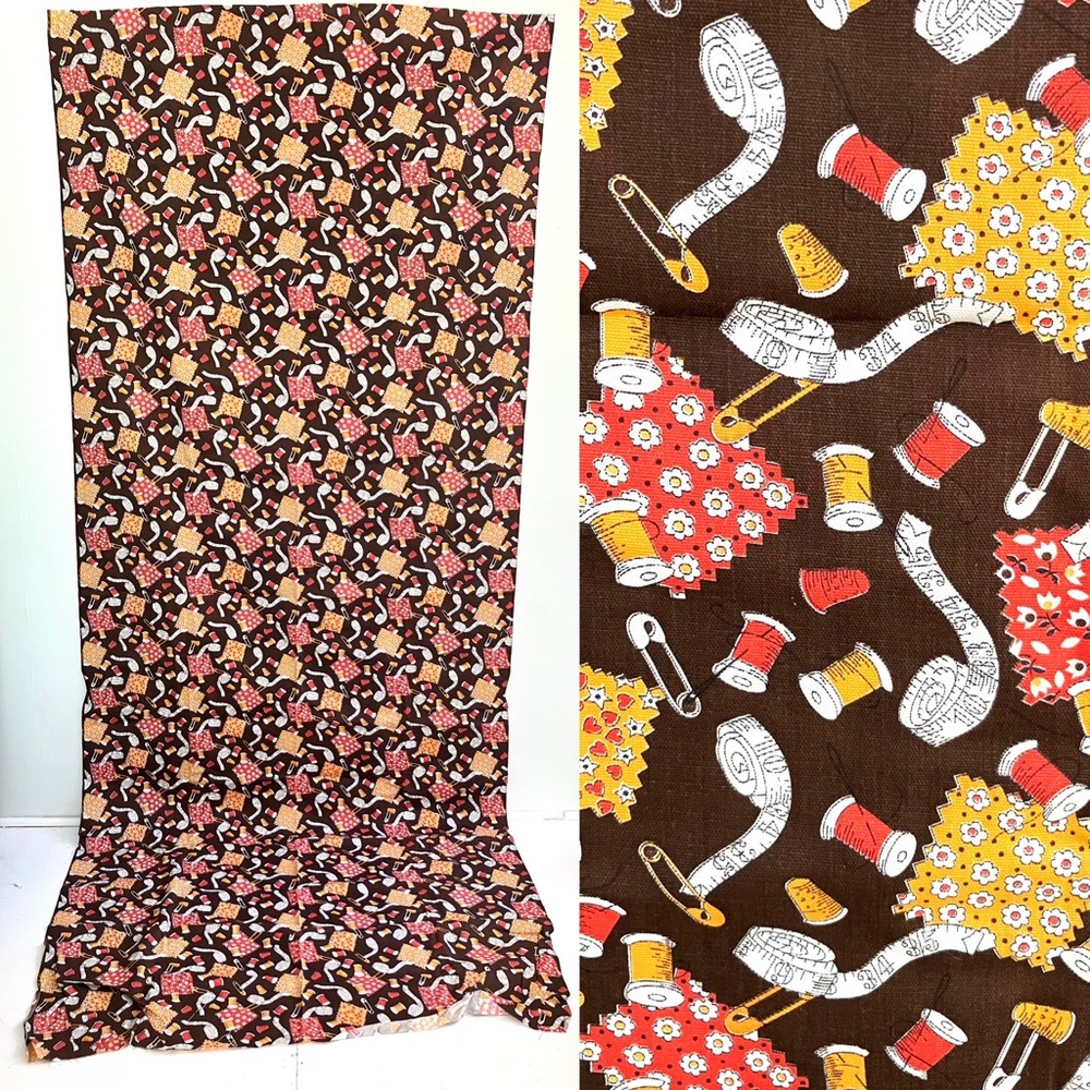 Vintage 60’s mod brown novelty sewing canvas cotton fabric yardage